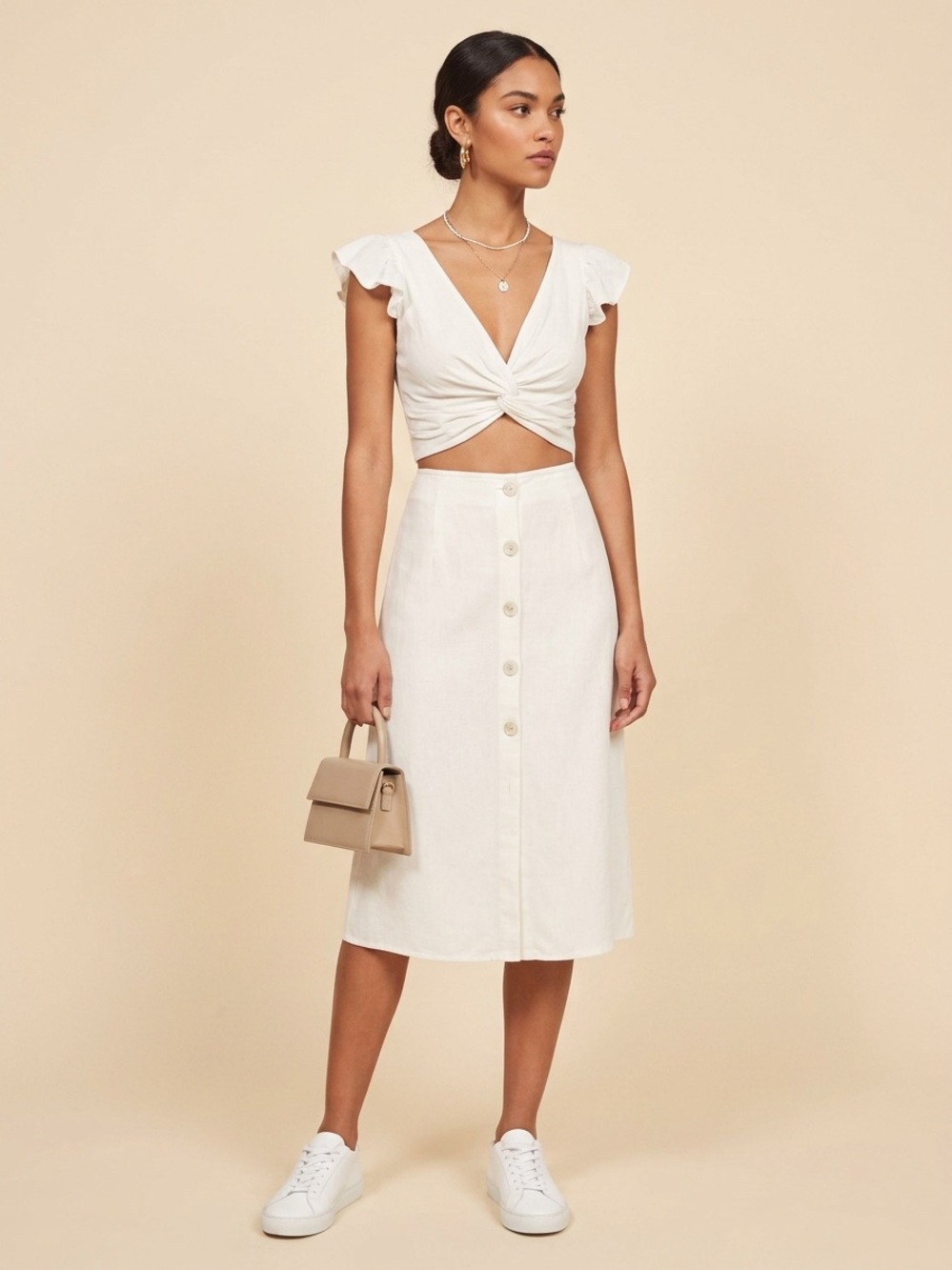 White Crop Top and Midi Skirt Set